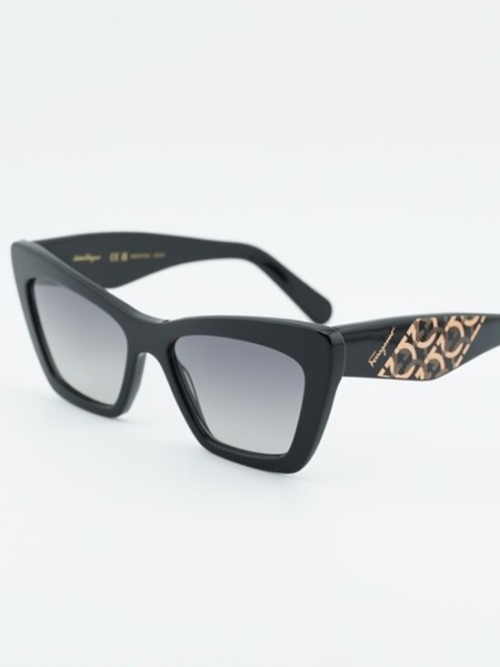 Salvatore Ferragamo SF1081S 001 Sunglasses Black Cat Eye Frame, Grey Lenses